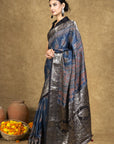 Blue Gulzar Dola Silk Ajrakh Saree