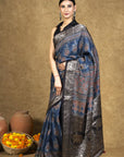 Blue Gulzar Dola Silk Ajrakh Saree