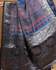 Blue Gulzar Dola Silk Ajrakh Saree