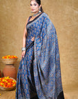 Blue Ajrakh Modal Silk Saree