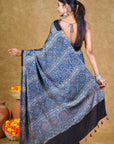 Indigo Floral Modal Silk Ajrakh Saree