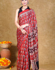 Red Modal Silk Ajrakh Saree