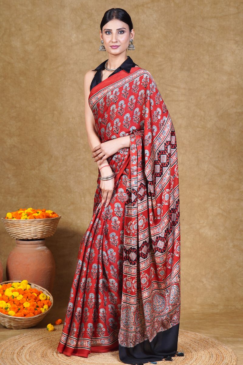 Modal Silk Ajrakh Saree