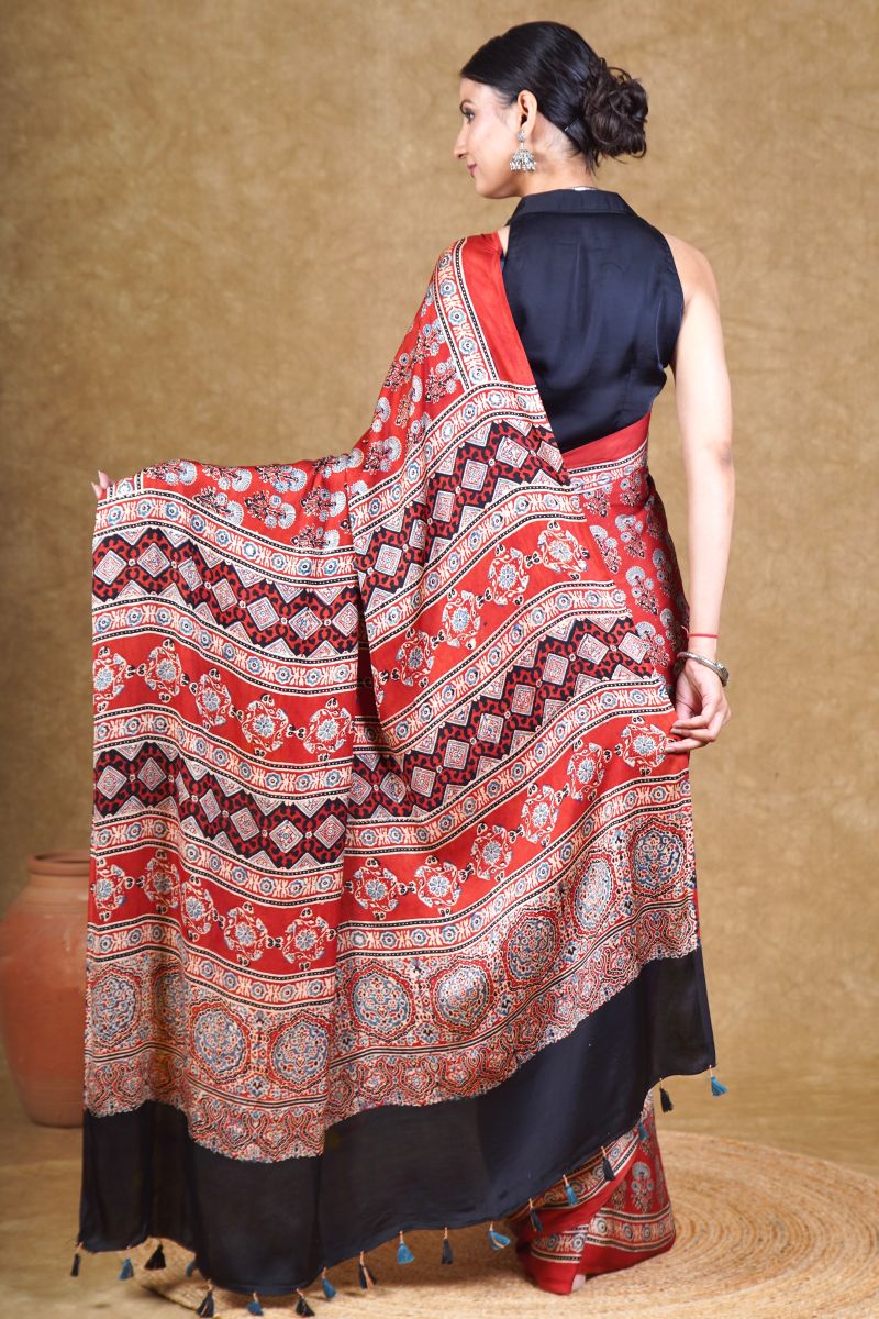 Ajrakh Modal Silk Saree