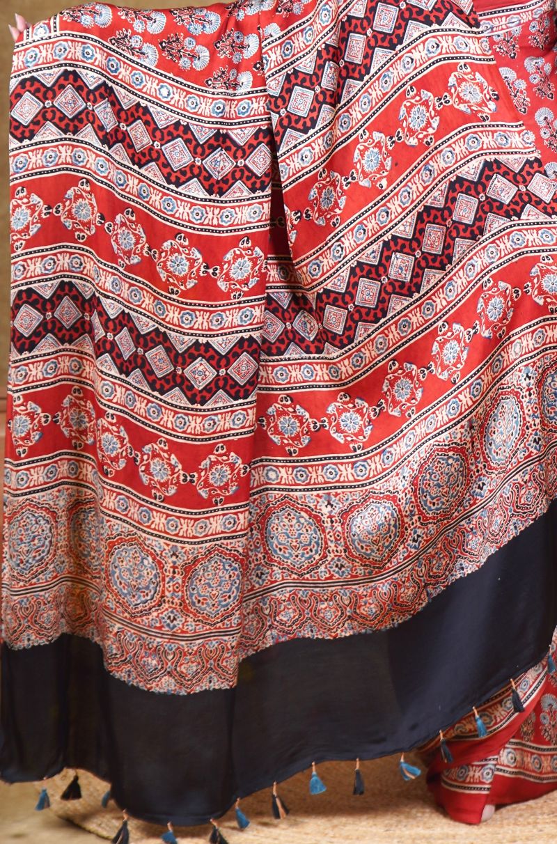 Red Ajrakh Saree