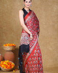 Red Ajrakh Silk Saree