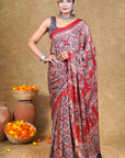 Red Modal Silk Ajrakh Saree