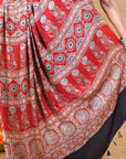 Red Ajrakh  Silk Saree