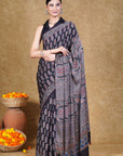 Black Paisley Ajrakh Modal Silk Saree