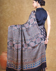 Black Paisley Ajrakh Modal Silk Saree