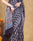 Black Paisley Ajrakh Modal Silk Saree