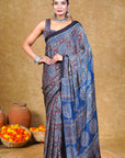 Blue Ajrakh Modal Silk Saree