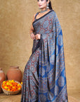 Indigo Ajrakh Modal Silk Saree