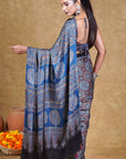 Blue Ajrakh Silk Saree