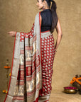 Red Flora Bagh Hand Block Printed Modal Silk Saree