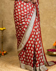 Red Flora Bagh Hand Block Printed Modal Silk Saree