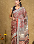 Red Bagh Hand Block Printed Modal Silk Saree