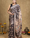 Black Red Paisley Bagh Hand Block Printed Modal Silk Saree
