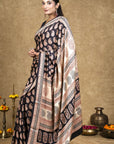 Black Red Paisley Bagh Hand Block Printed Modal Silk Saree
