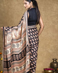 Black Red Paisley Bagh Hand Block Printed Modal Silk Saree
