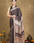 Black Flora Bagh Hand Block Printed Modal Silk Saree