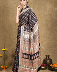 Black Flora Bagh Hand Block Printed Modal Silk Saree