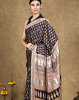 Black Flora Bagh Hand Block Printed Modal Silk Saree