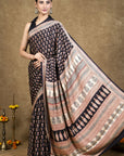 Black Flora Bagh Hand Block Printed Modal Silk Saree