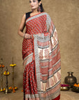 Red Diamond Leaf Bagh Hand Block Printed Modal Silk Saree