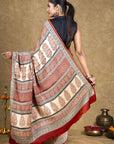Red Diamond Leaf Bagh Hand Block Printed Modal Silk Saree