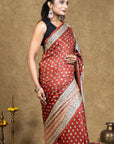 Red Diamond Leaf Bagh Hand Block Printed Modal Silk Saree