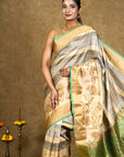 Grey Green Zari Tussar Silk Banarasi Saree