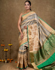 Grey Green Zari Tussar Silk Banarasi Saree