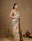 Grey Green Zari Tussar Silk Banarasi Saree