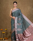 Turquoise Zari Tussar Silk Banarasi Saree