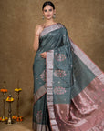 Turquoise Zari Tussar Silk Banarasi Saree