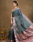 Turquoise Zari Tussar Silk Banarasi Saree