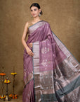 Raspberry Teal Zari Tussar Silk Banarasi Saree