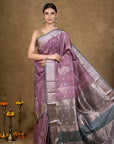 Raspberry Teal Zari Tussar Silk Banarasi Saree