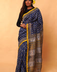 Dabu Hand Block Print Chanderi Silk Saree