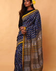 Blue Dabu Print Chanderi Silk Saree