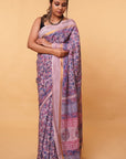 Lavender Flora Dabu Print Mul Cotton Silk Saree