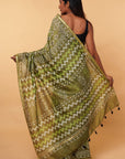 Green Rombii Zari Dabu Print Chanderi Silk Saree