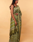 Green Rombii Zari Dabu Print Chanderi Silk Saree