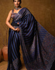 Blue Black Ajrakh Modal Silk Saree