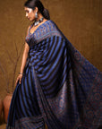 Blue Ajrakh Modal Silk Saree