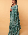 Green Polka Cotton Dabu Print Saree
