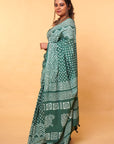 Green Polka Cotton Dabu Print Saree