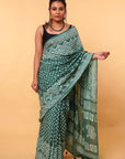 Green Polka Cotton Dabu Print Saree