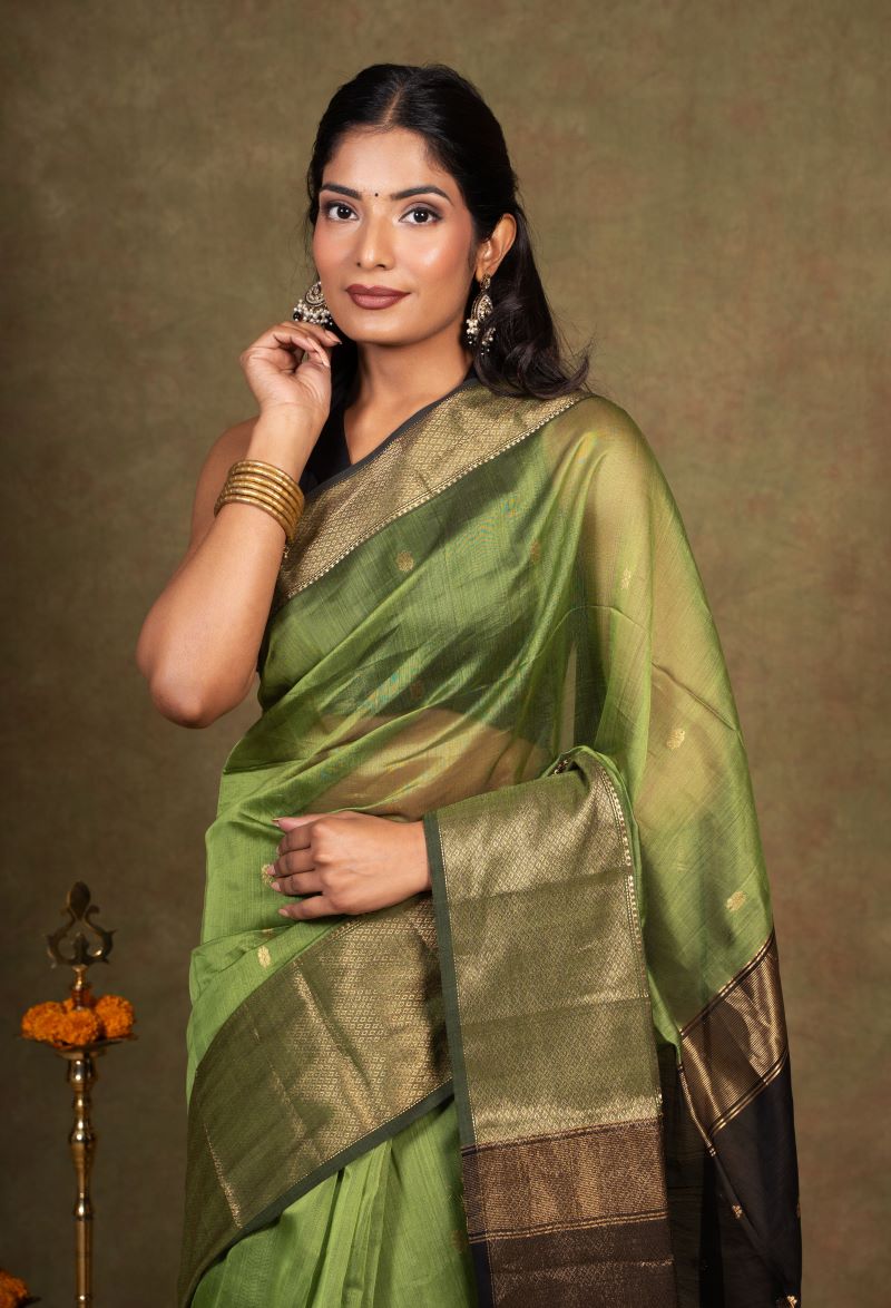 Zari Border Black Maheshwari Silk Saree